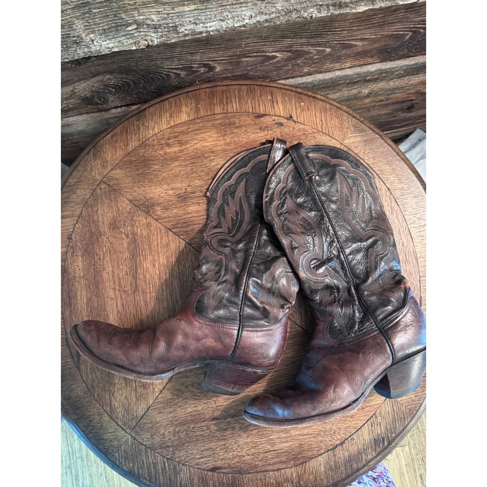 Vintage Tony Lama Black Label Cowboy Boots 7120 Men's 9 B Women's 10.5 shoes